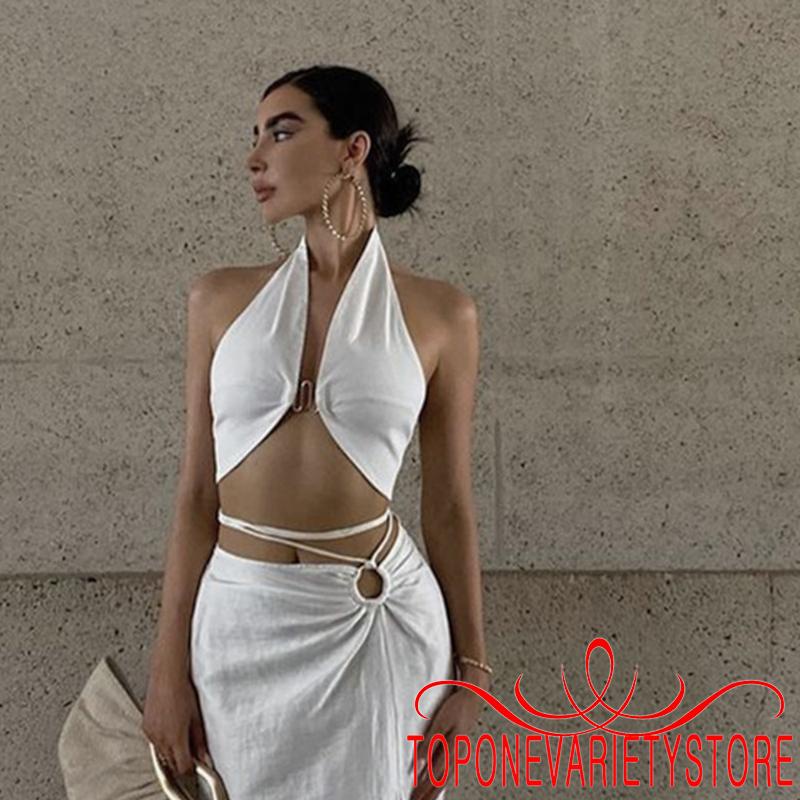 Áo Croptop Hai Dây Hở Lưng Màu Trơn Thời Trang Mùa Hè Cho Nữ