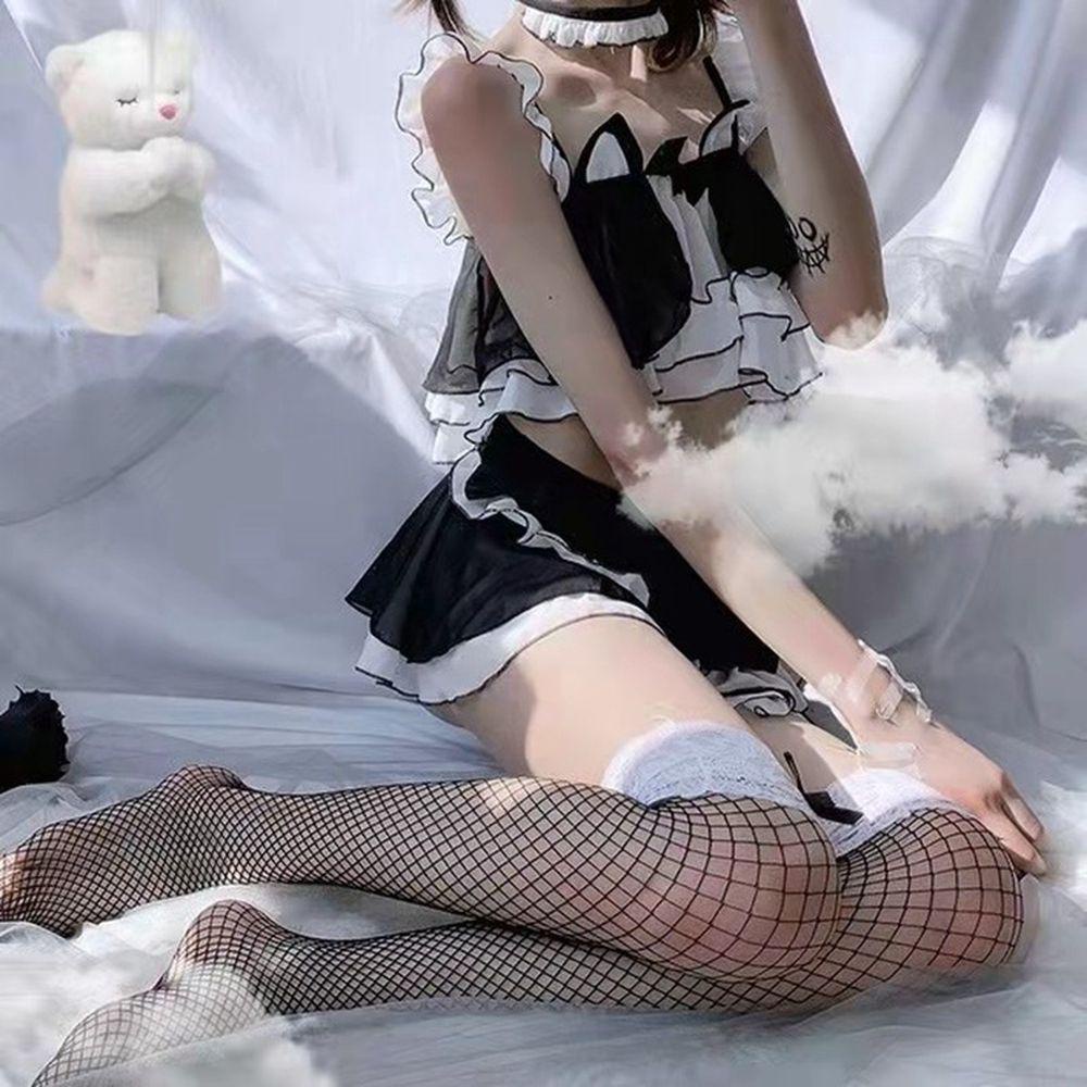 QQMALL Vớ Lưới Đính Nơ Hóa Trang Công Chúa Lolita Nhật Bản Ngọt Ngào Cho Nữ