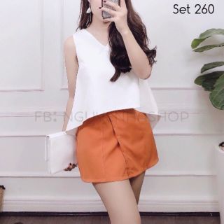 Set quần váy, áo xẻ đuôi tôm