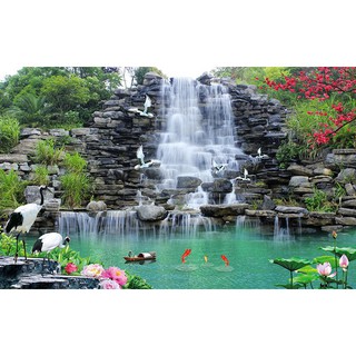 Tranh dán tường VTC phong cảnh phong thủy thác nước UD0726 kim sa