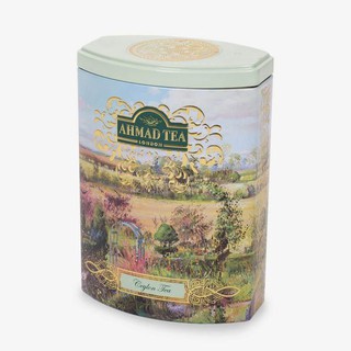 Trà đen pha ấm Ceylon hộp thiếc bầu dục - Ahmad Ceylon Tea (trà lá pha ấm – 100g trà/hộp)
