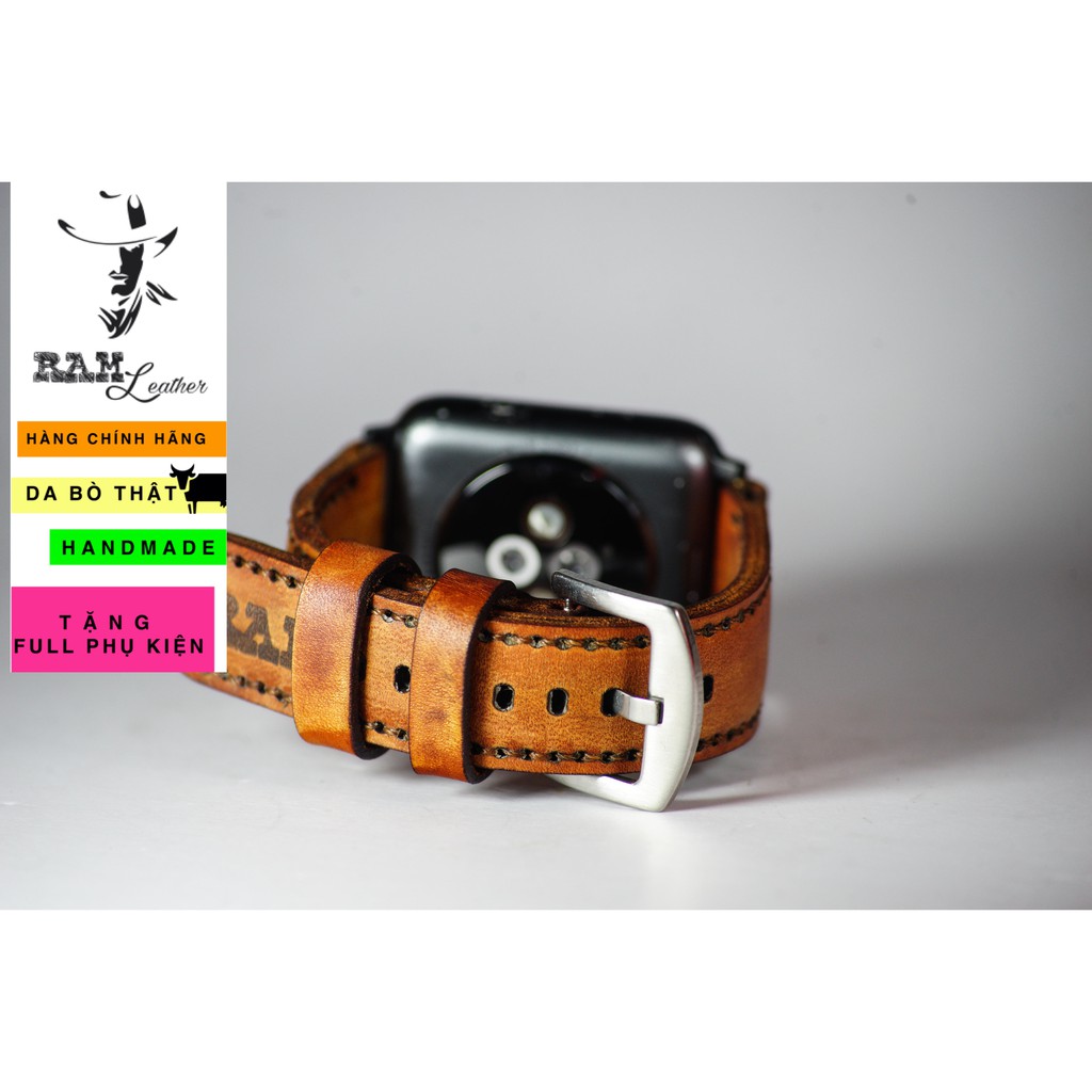 Dây đồng hồ RAM Leather vintage 1970 da bò Italia Vegtan vintage nâu sáng