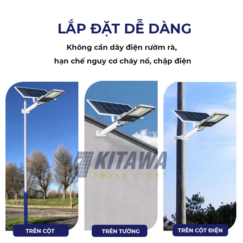 Đèn năng lượng mặt trời Kitawa 150W BC1150, sáng suốt đêm, bảo hành 2 năm