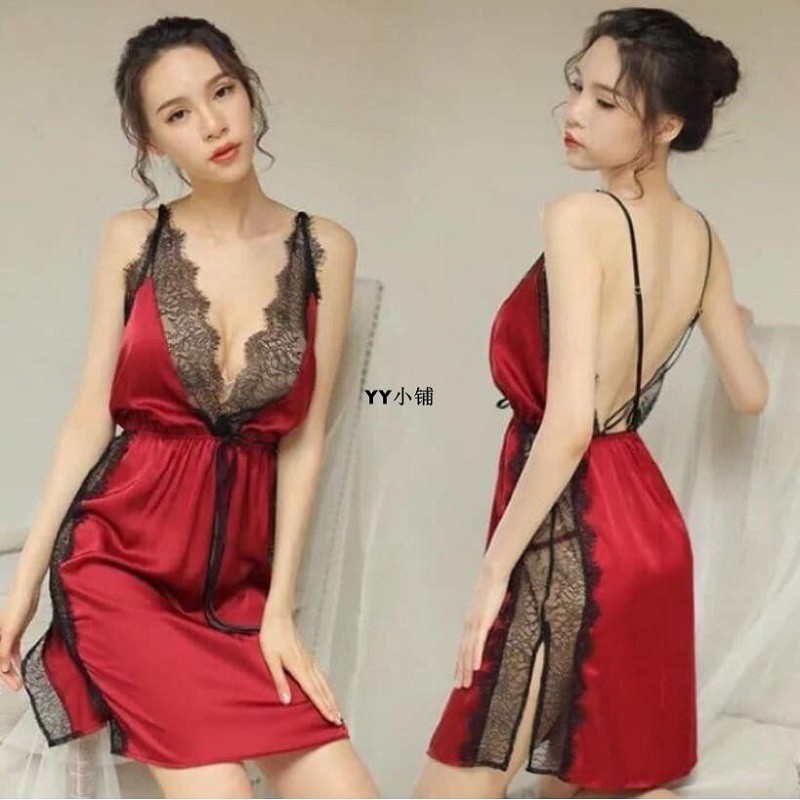 Váy Ngủ Lụa Pha Ren Xẻ Eo Quai Chéo Sexy Gợi Cảm MS5054 | BigBuy360 - bigbuy360.vn