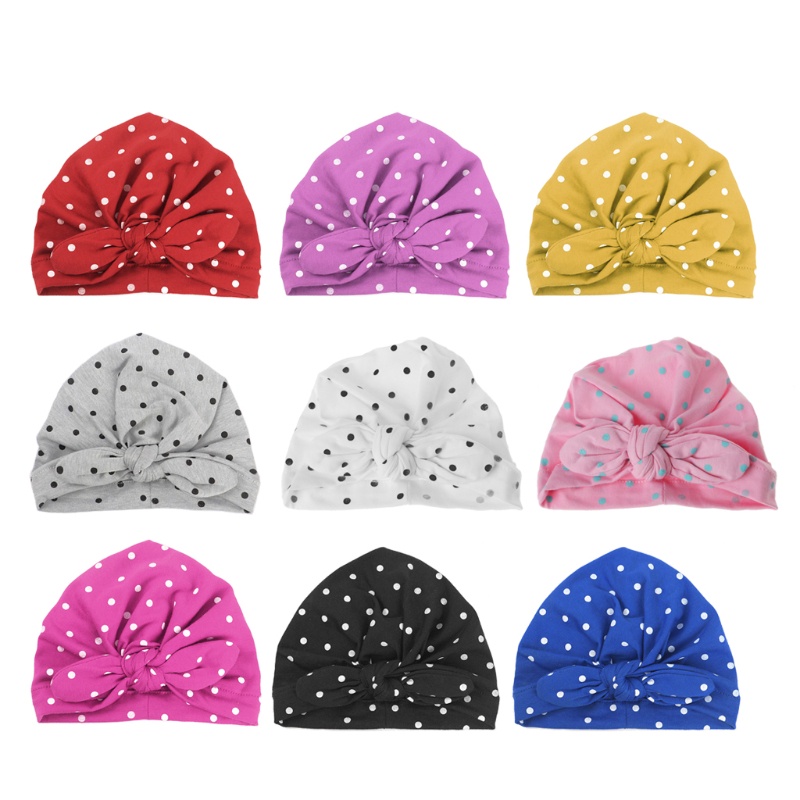 Mũ Turban Thắt Nơ Họa Tiết Chấm Bi Màu Sắc Ngọt Ngào Cho Bé