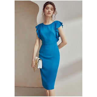Đầm cổ tròn tay bèo ôm body đầm đi làm