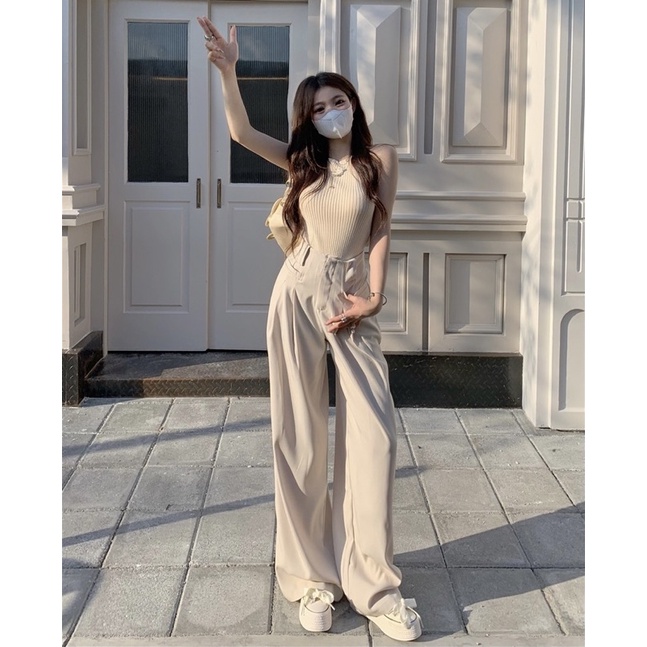Quần Suông, Quần Culottes Ống Rộng Cạp Cao Tôn Eo Hack Dáng Che Khuyết Điểm Màu Sắc Nhã Nhặn