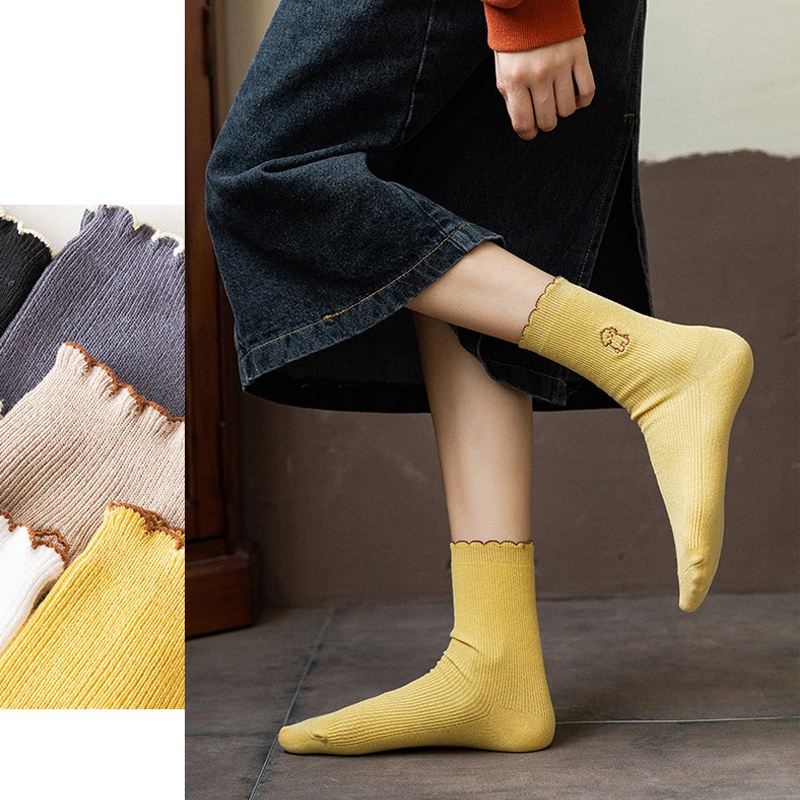 Tất nữ cổ bèo họa tiết cún con dễ thương vớ tầm trung phong cách Hàn Quốc cho giới trẻ thời trang mùa hè EMOJI TD032