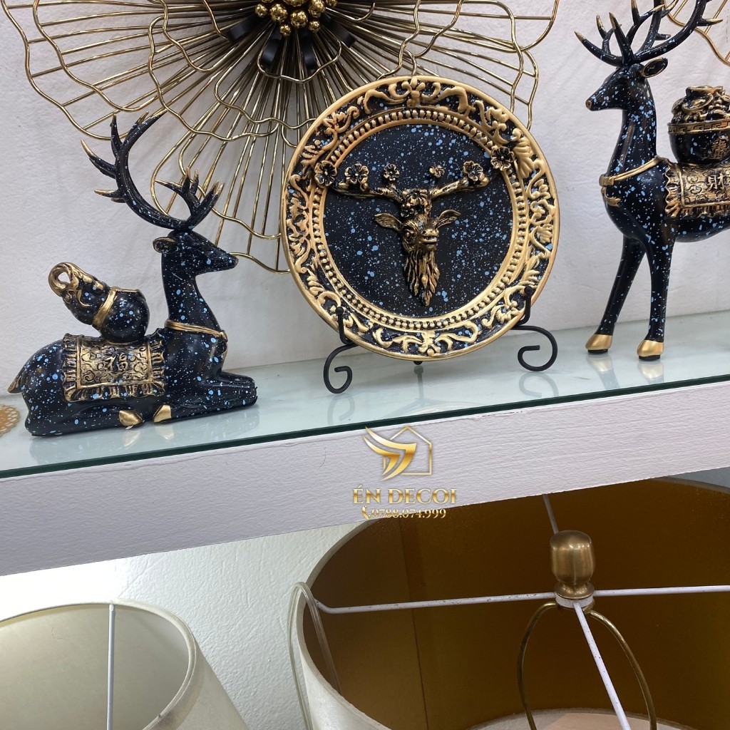 Set Hươu Trang Trí, Đĩa Hươu Trang Tri Tủ Kệ, Trang Trí Nhà Cửa, Én Decor