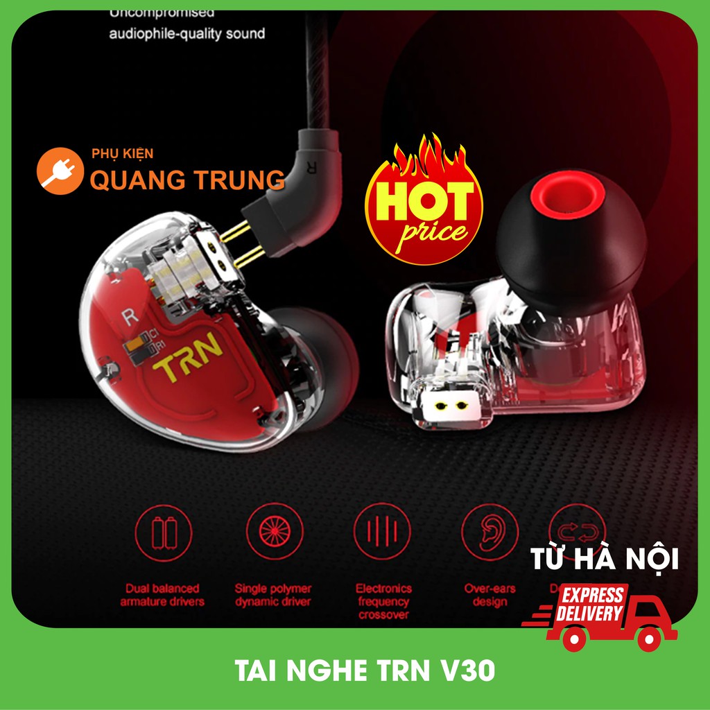 Tai nghe trn v30 cao cấp,TRN V30 1DD+2BA Hybrid In Ear Earphone HIFI DJ Monitor Running Sport