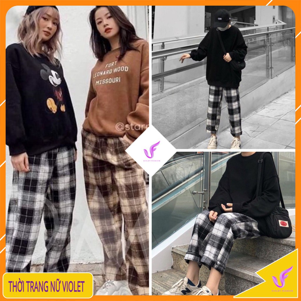 Quần Kẻ Caro 💝Quần nữ dáng rộng💝 ống xuông-unisex-vintage-chất liệu vải thô mềm-gồm 8 màu trẻ trung-năng động Mã QC01 | BigBuy360 - bigbuy360.vn