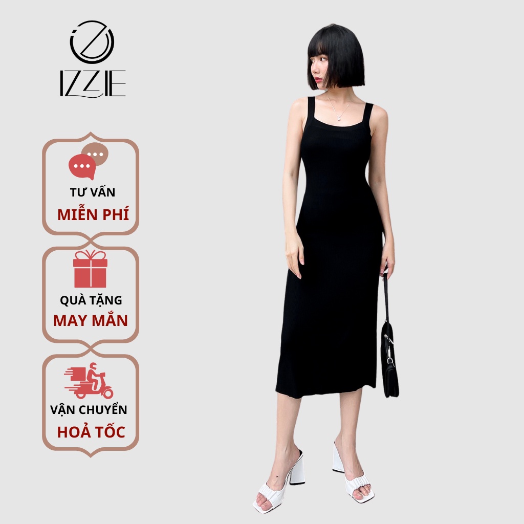 Váy hai dây đầm hai dây dệt kim ôm body 2022 izzie cổ vuông VL361, quyến rũ, mềm mịn, thoáng mát, xu hướng 2021