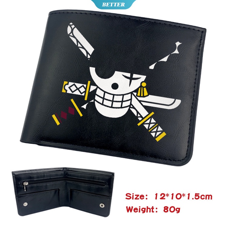 Ví Ngắn Bằng Da PU Sức Chứa Lớn Có Khóa Nam Châm In Hình Anime One Piece Cho Nam Nữ