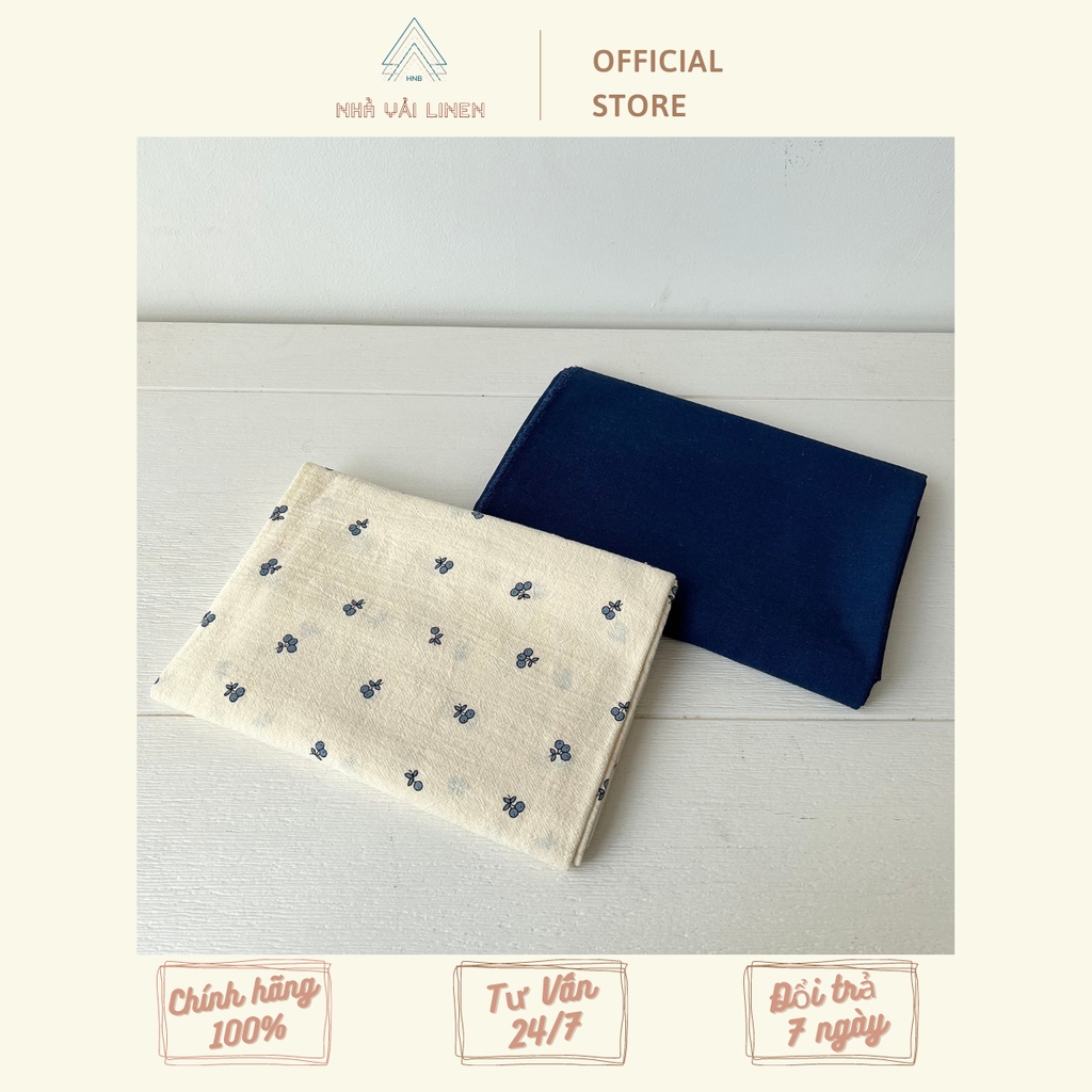 Vải Hoạ Tiết Thô Đũi Quả Lựu Xanh - Xanh Biển Đậm Bột - xanh đen dày Nhà Vải Linen