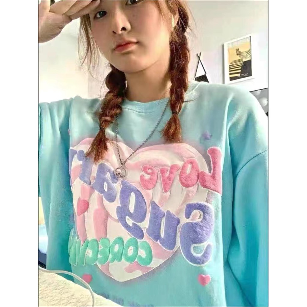 Áo sweater tay dài dáng rộng thời trang mùa thu phong cách Nhật Bản cho cặp đôi | BigBuy360 - bigbuy360.vn