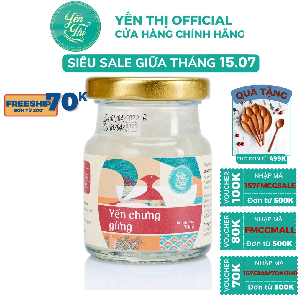 [Mã FMCGMALL -8% đơn 250K] Yến Thị - Chưng vị gừng - Yến sào Khánh Hòa chưng sẵn - 30% yến thô/ hũ 70ml