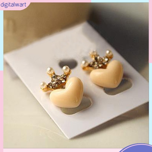 Cặp khuyên tai thiết kế hình vương miện và trái tim đính đá lấp lánh sang trọng dành cho nữ