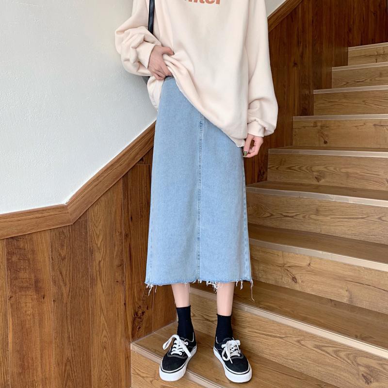 Xiaozhainv Chân Váy Denim Lưng Cao Phong Cách Hàn Quốc Đơn Giản Cho Nữ | BigBuy360 - bigbuy360.vn