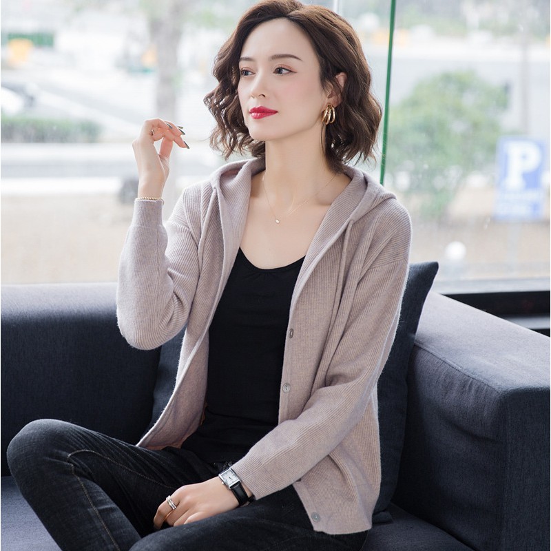 Áo khoác len ❤️FREESHIP đơn 50k❤️ áo khoác cardigan giản dị có mũ trùm đầu | BigBuy360 - bigbuy360.vn