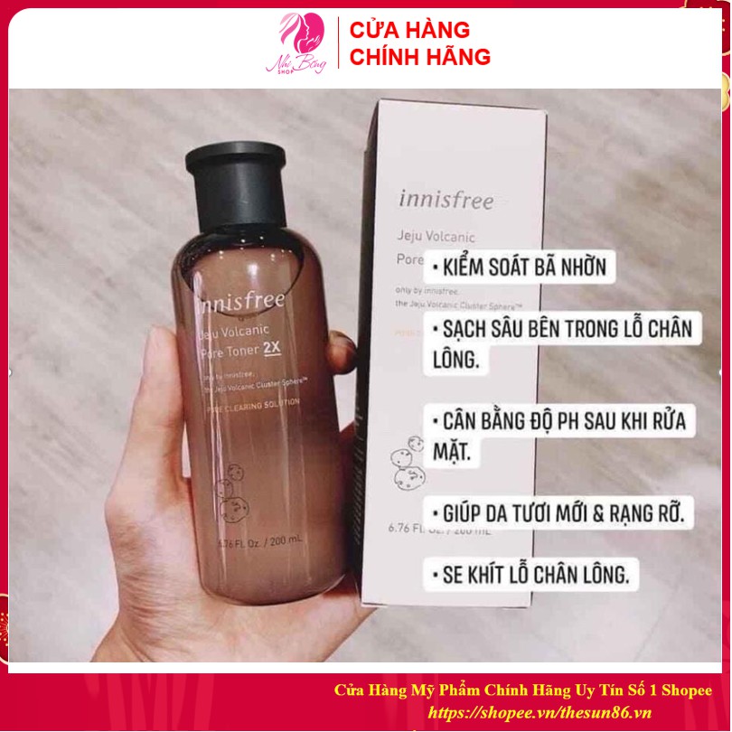 [Hàng Chính Hãng] Nước hoa hồng ngừa mụn đầu đen se khít lỗ chân lông Innisfree Jeju Volcanic Hàn Quốc 200ml