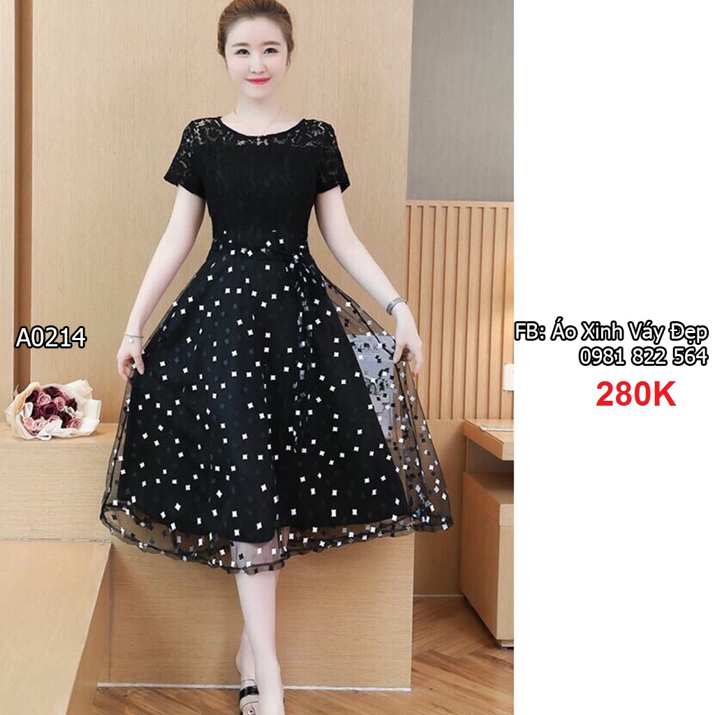 Đầm xòe tùng lưới thân ren tay con (1 màu) 0128