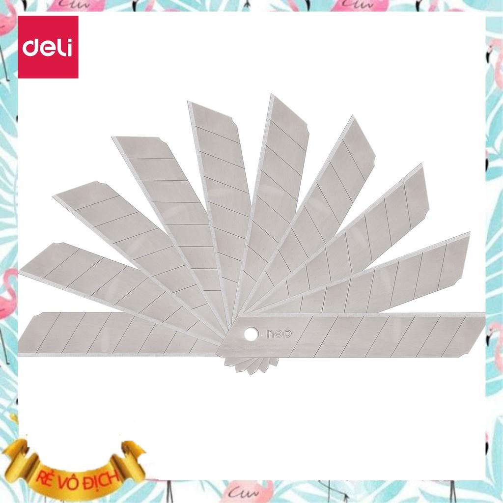 Lưỡi dao rọc giấy Deli, cỡ lớn, loại 8 lưỡi Bạc - 10 chiếc lưỡi/hộp - E2011