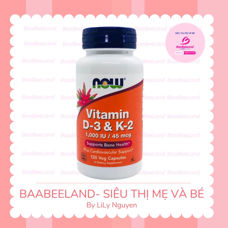 Vitamin D3K2 Now Hỗ Trợ Sức Khoẻ Xương Khớp, Tim Mạch, Huyết áp - BAABEELAND