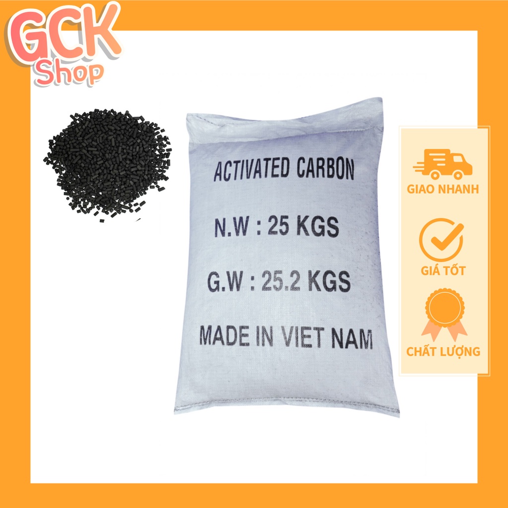 Than hoạt tính hình trụ Việt Nam dùng lọc nước, lọc bụi, làm sạch (Bao 25Kg)