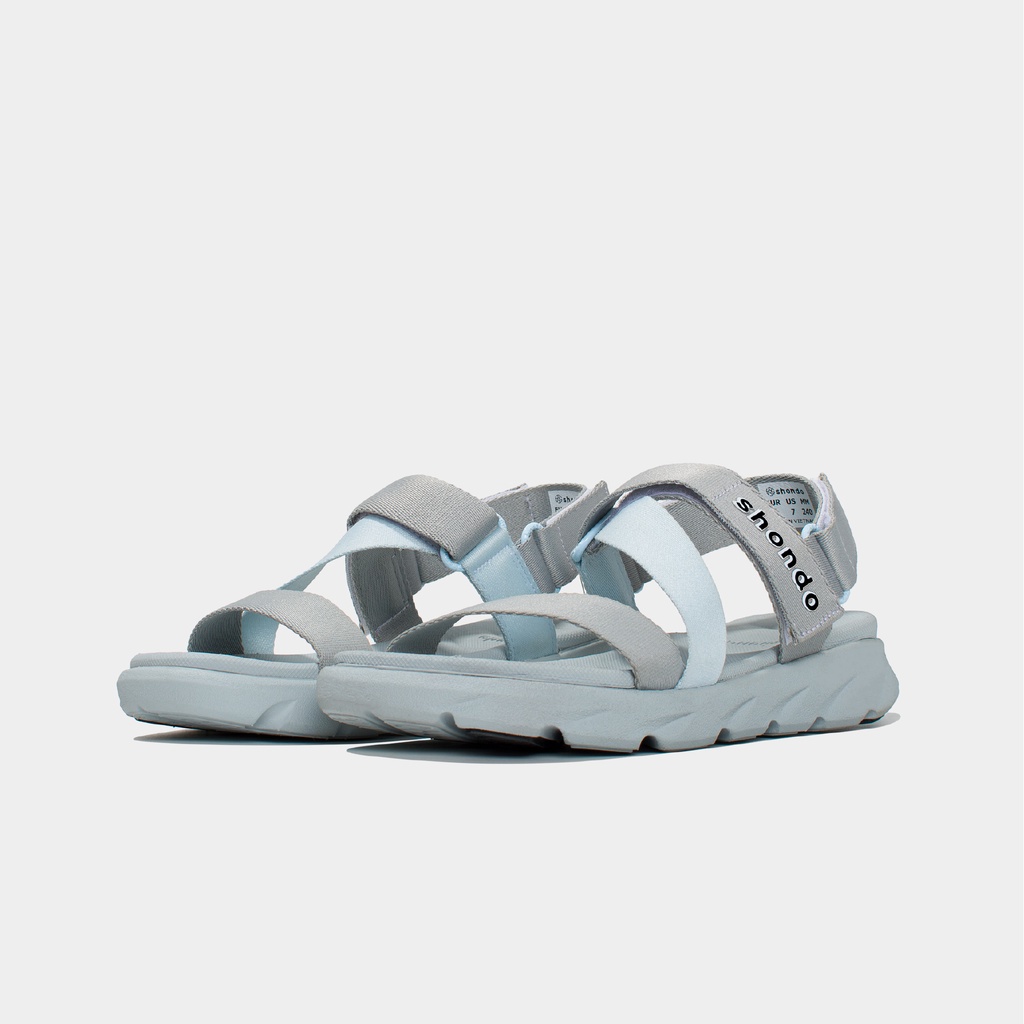 Giày Sandals Nam Nữ Shondo F6 Sport Đế Xám Phối Quai Xanh Da Trời F6S2030