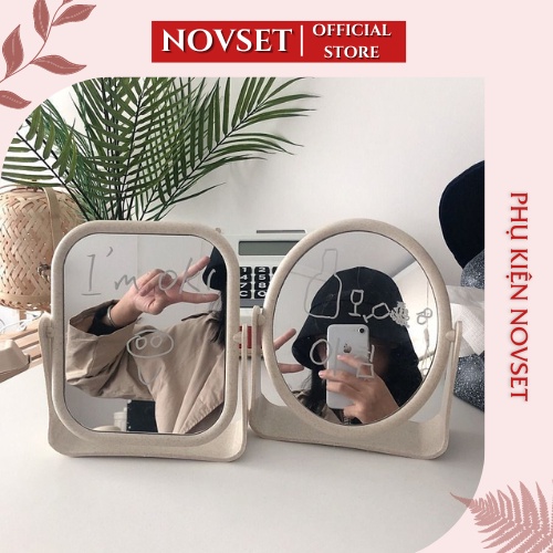 Gương để bàn lúa mạch NOVSET Gương lúa mạch trang điểm cao cấp xoay 360 độ