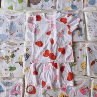 Bộ cotton cộc tay cúc giữa cho bé