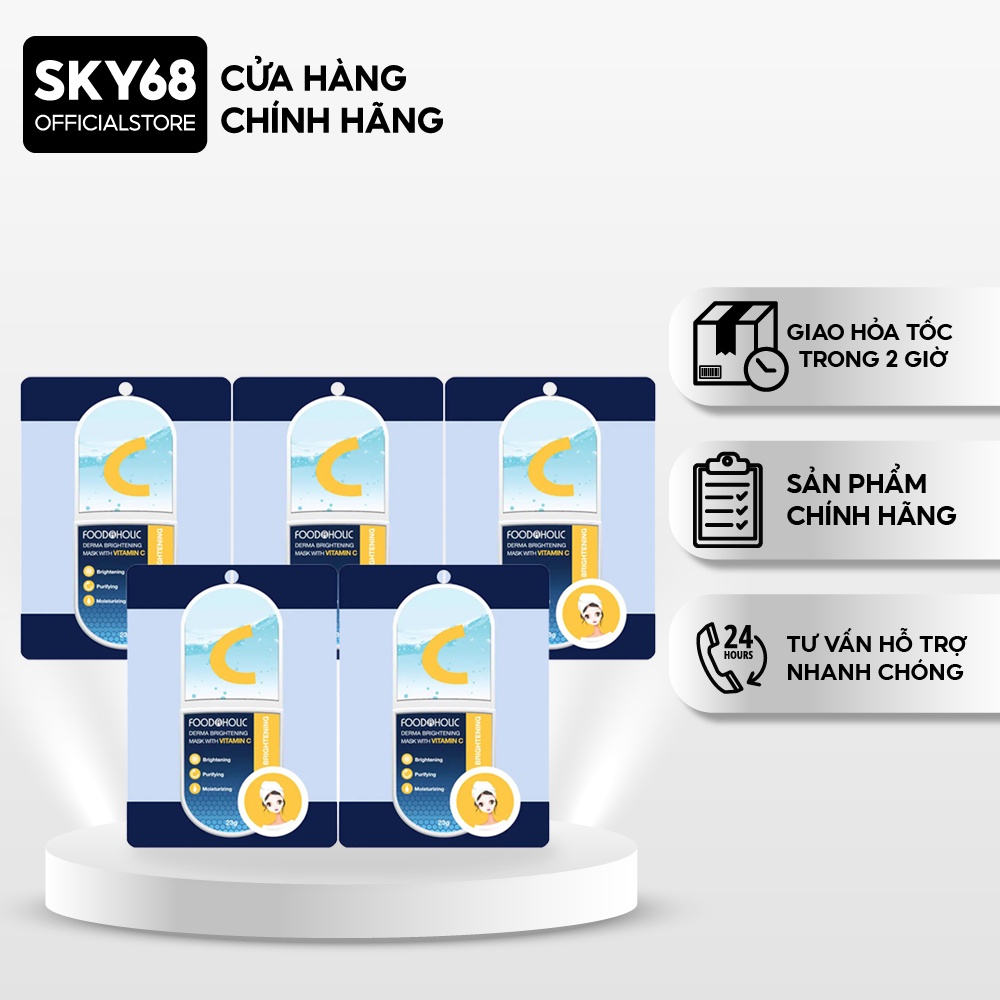Combo 5 Mặt Nạ Dưỡng Ẩm, Sáng Da Chiết Xuất Vitamin C Foodaholic Derma Brightening Mask 23g x 5