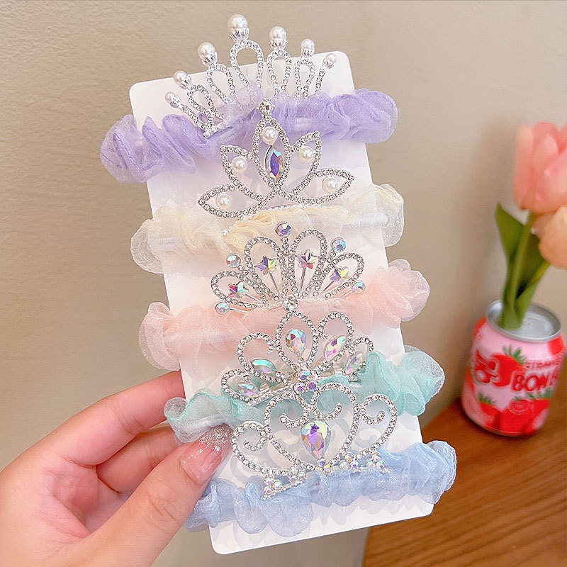 1 Dây Cột Tóc Hình Vương Miện Đính Ngọc Trai Ba Chiều Co Giãn Dễ Thương Dành Cho Bé Gái