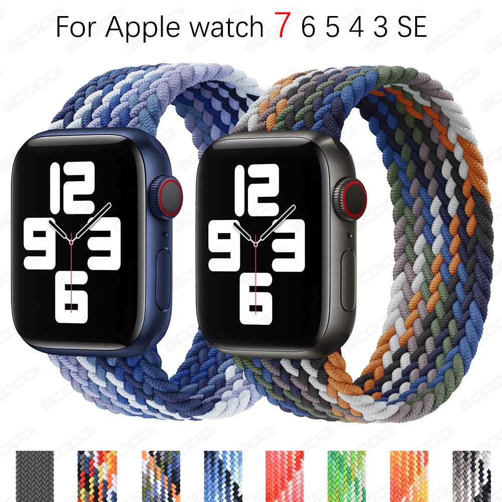 Dây đeo nylon bện co giãn cho Apple Watch Series 7 SE 6 5 4 3 2 1 IWatch 45/41/44/40/42/38mm