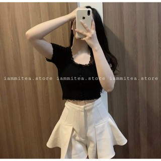 Áo croptop nút viền ren ❤ Ảnh thật