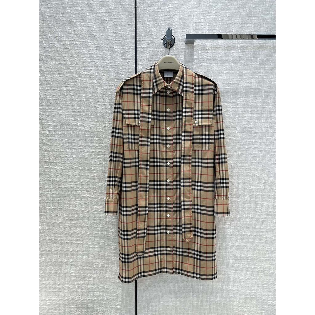 Váy sơ mi nữ thời trang cao cấp Burberry BBR họa tiết sọc cổ điển