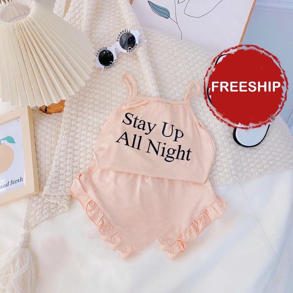 [HOT] BỘ HAI DÂY CHIP BÈO STAY UP ALL NIGHT  CHẤT COTTON MỀM MÁT SIÊU ĐÁNG YÊU CHO BÉ 7-18KG. VIDEO THẬT. XƯỞNG MAY BIBO