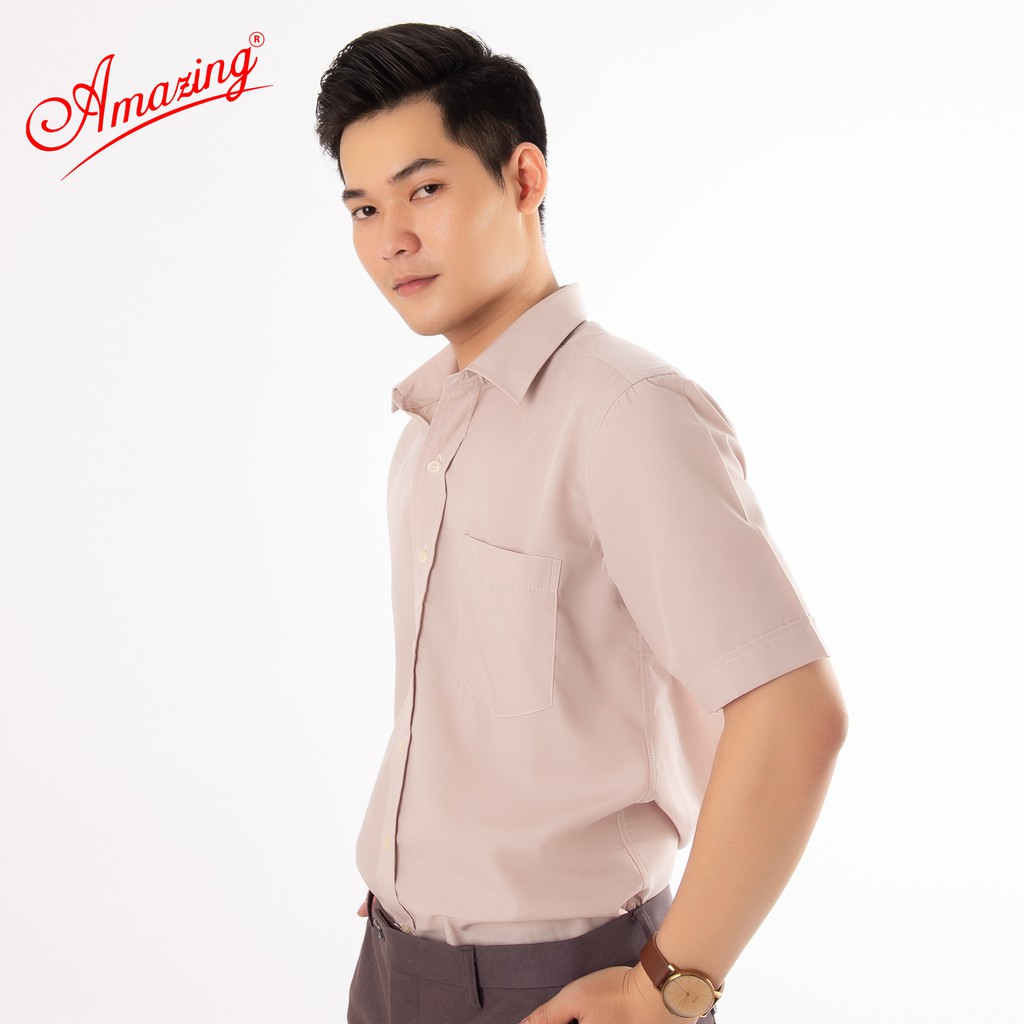 Áo sơ mi nam tay ngắn màu trơn, kỷ thuật may sắc xảo, chất liệu hút mồ hôi tốt, Amazing