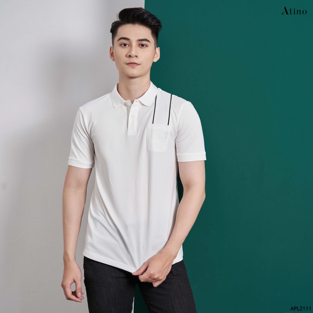 Áo Polo Nam túi ngực POKE ATINO sang trong lịch lãm vải cá sấu Cotton cao cấp chuẩn form APL2111 Trắng | BigBuy360 - bigbuy360.vn