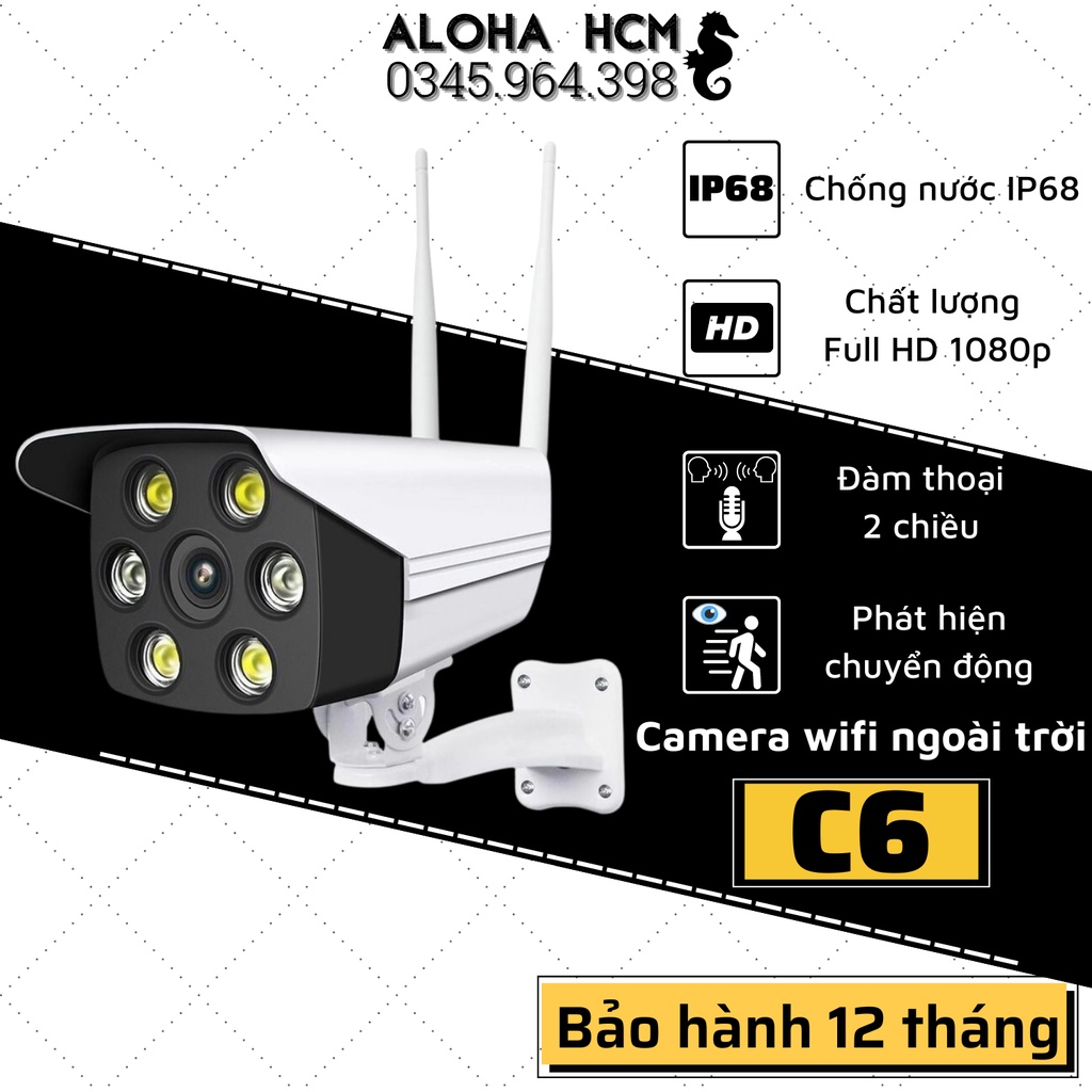 Camera Wifi Ngoài Trời Chống Nước C6 - Camera An Ninh Độ Phân Giải HD 1080P/4MP Hồng Ngoại Ban Đêm. Đàm Thoại 2 Chiều