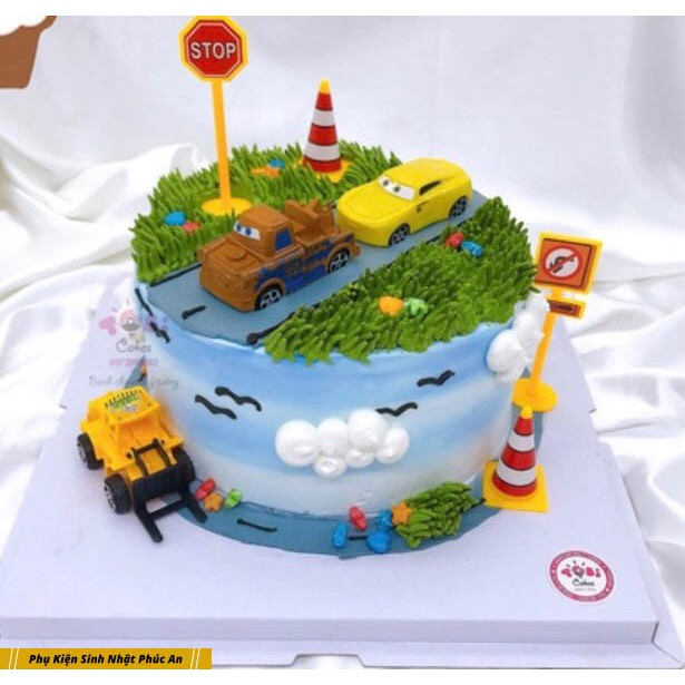 Cắm bánh kem mô hình biển báo giao thông trang trí bánh sinh nhật