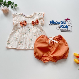 [4-28kg] Sét Bộ Yếm Hoa Thêu NHÍM XÙ KIDS Cho Bé Gái 1 Tuổi Đến 8 Tuổi S034