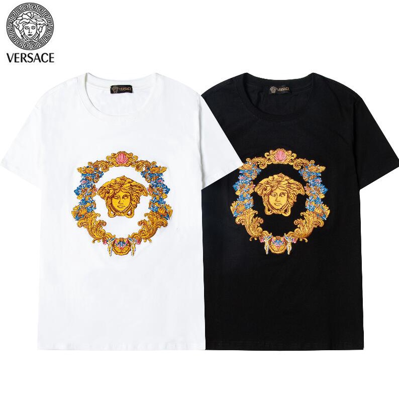 Áo Thun Cotton Ngắn Tay Cổ Tròn Thêu Logo Versace Cá Tính