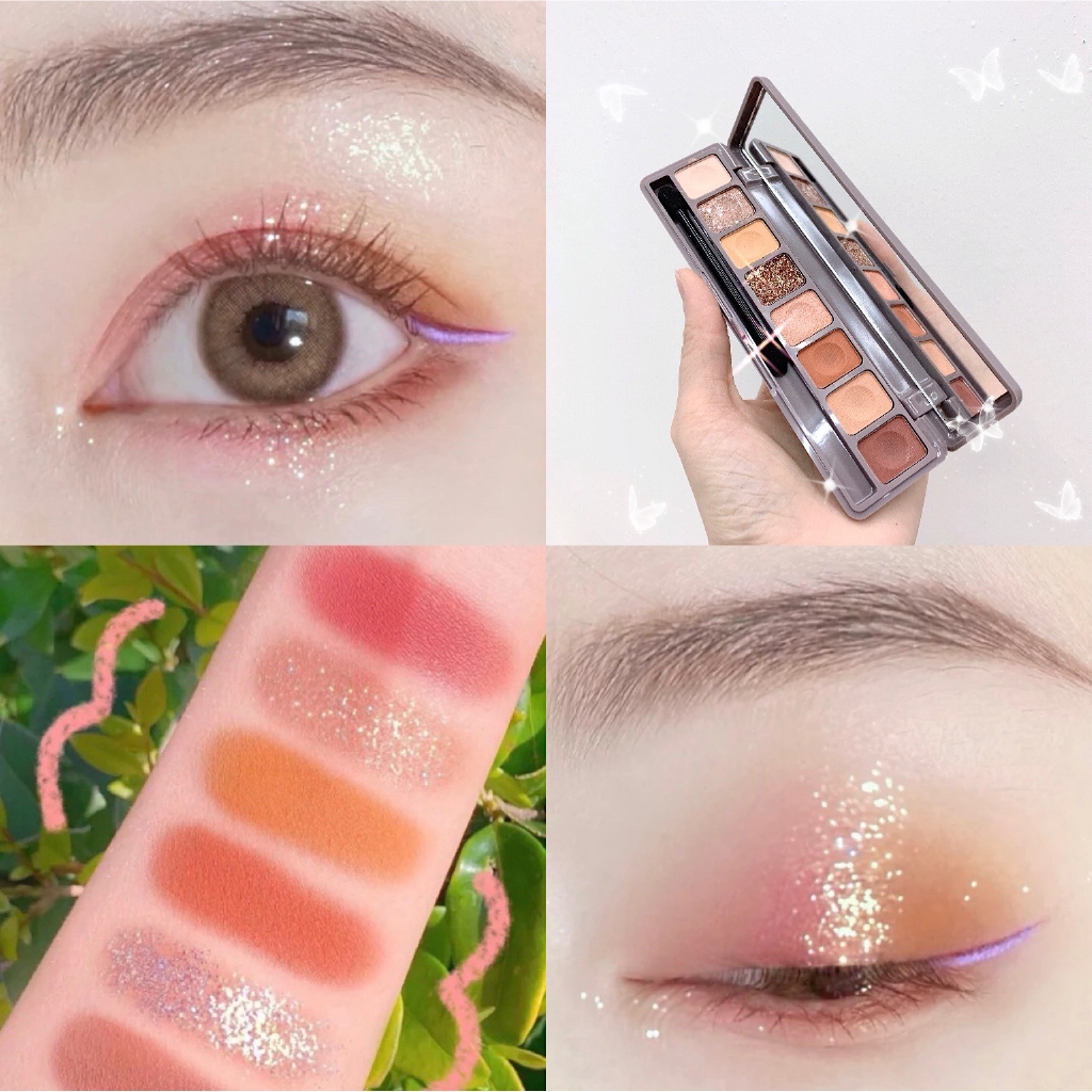 Bảng phấn trang điểm mắt 8 màu lấp lánh có chất lì chống thấm nước phong cách Hàn Quốc
