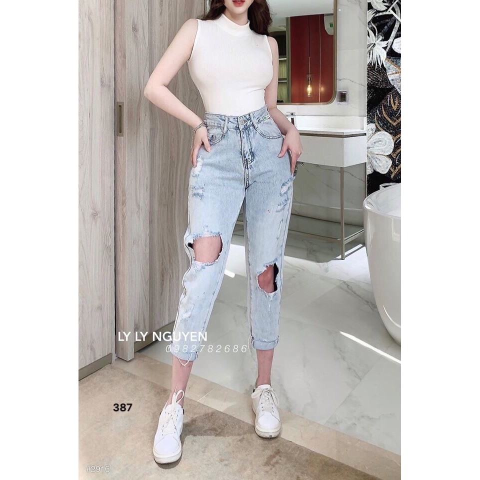 quần jeans nữ phối rach