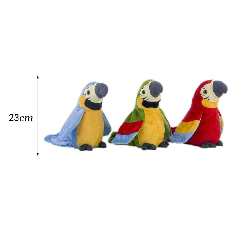 23cm Musical plush Talking Parrot Plush Toy Cute Speaking Record Repeats Waving Wings Electric Bird Stuffed Plush Toy Kids Birthday Gift