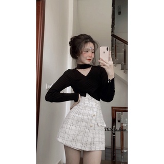 áo len tăm cổ v phối