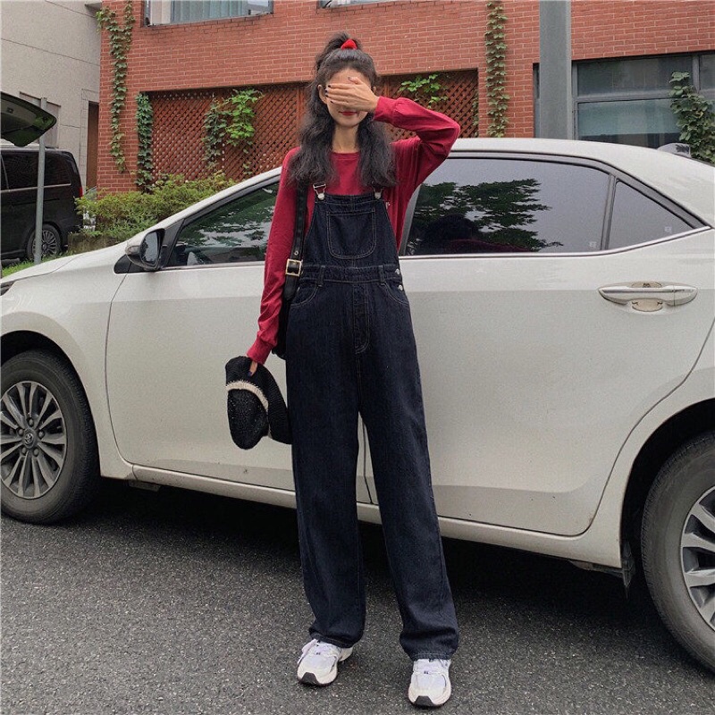 Quần yếm jeans xanh đậm Ulzzang hàn quốc