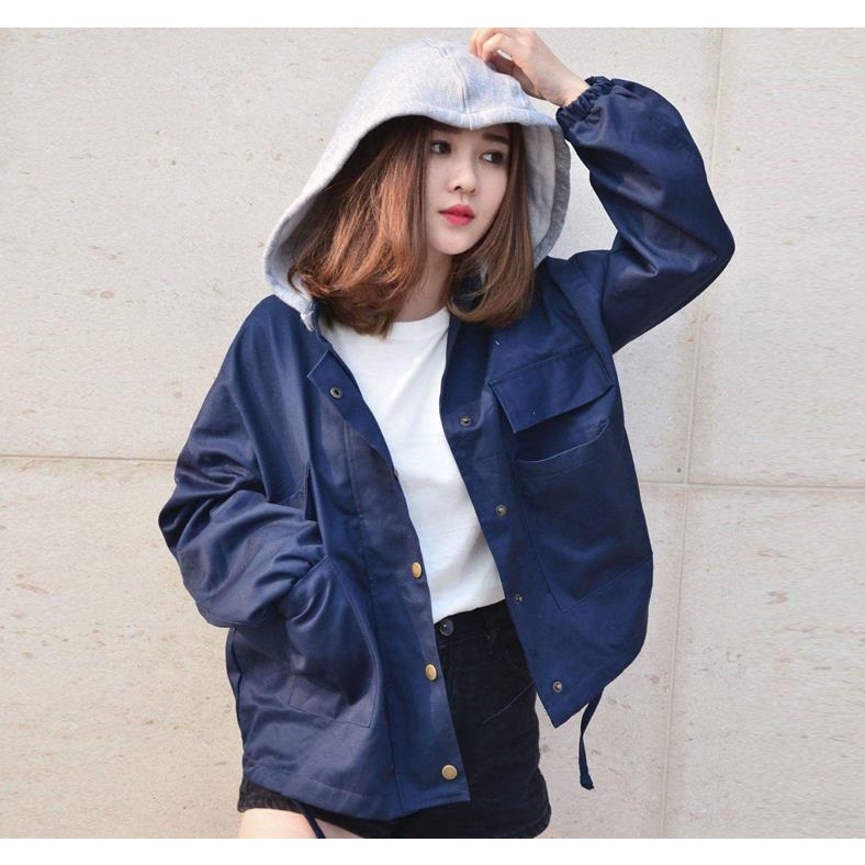Áo Khoác Jacket Kaki 2 Lớp Nón Xám Rời (CÓ SẴN) Ngoc Linh Closet