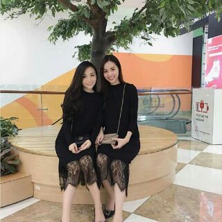 Com bo Đầm body phối chân ren